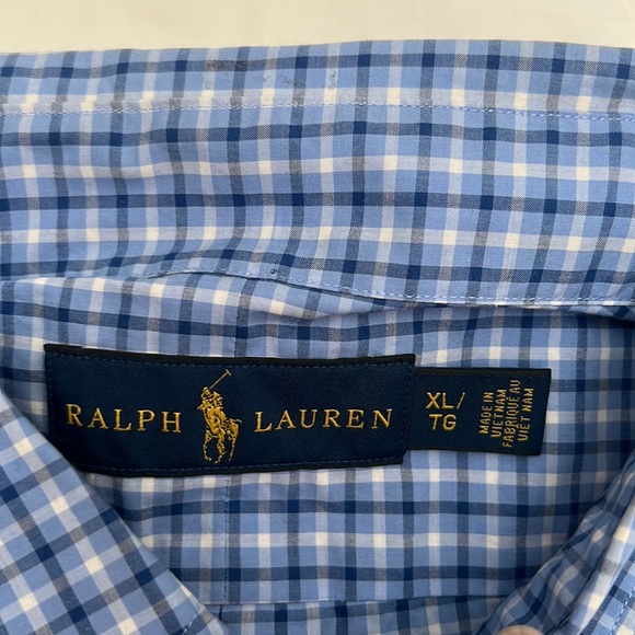 RALPH LAUREN Plaid short sleeve shirt Navy, light blue and White XL - Picture 3 of 3